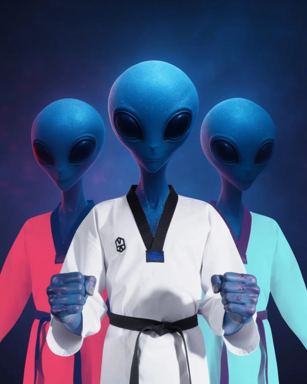 Deux enfants en dobok, poings serrés